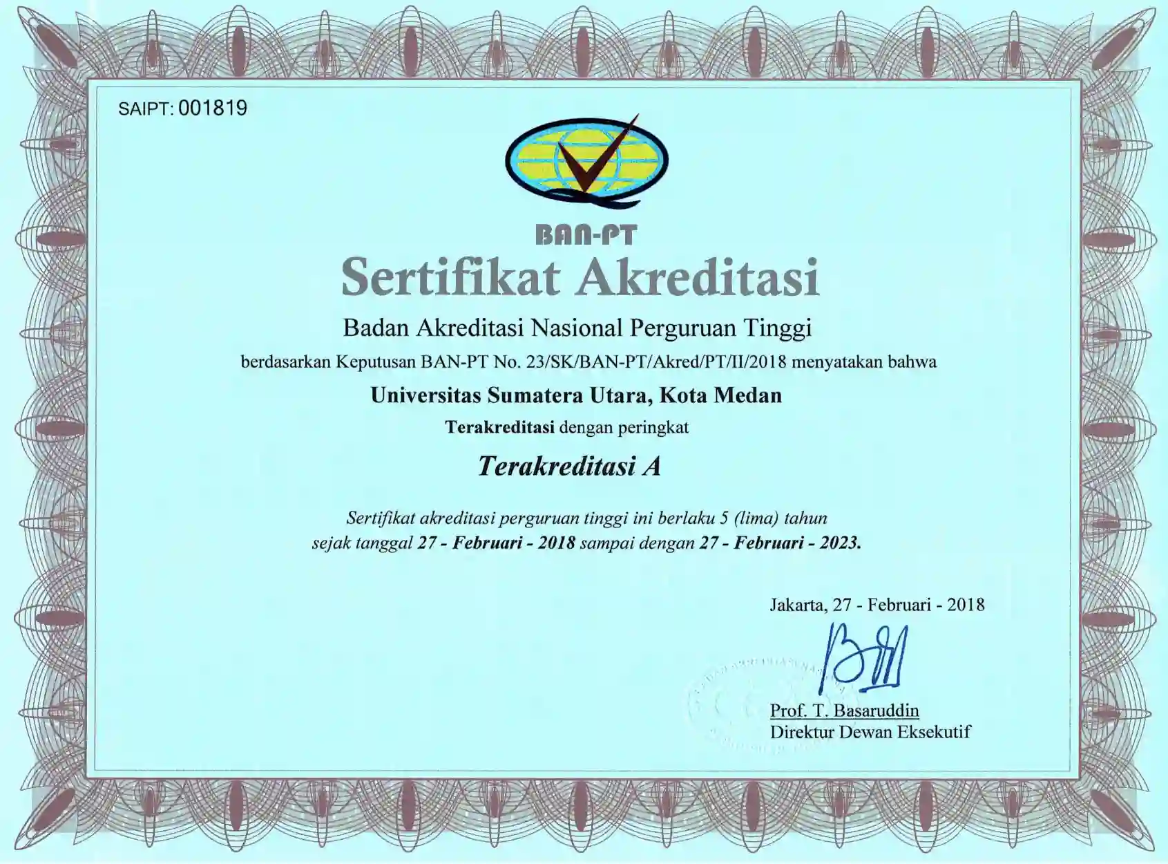Sertifikat Akreditasi USU
