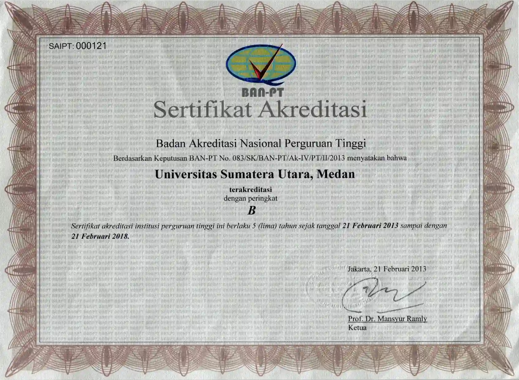 Sertifikat Akreditasi USU
